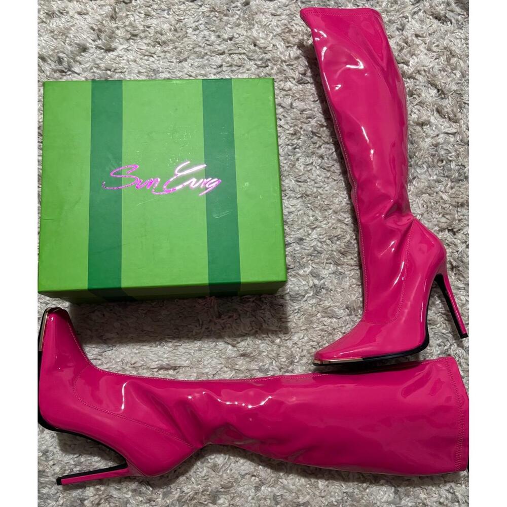 Pink Knee high Stiletto Patent Leather boots! Size 7. Brand new! Hot sexy - Picture 8 of 16